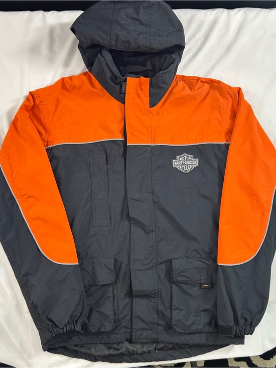 Harley-Davidson Other - Harley-Davidson Mens S Black Orange Hooded Reflective Windbreaker Jacket